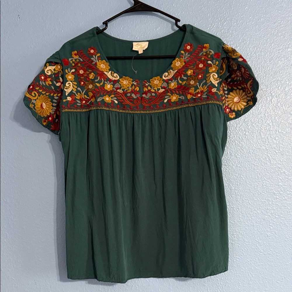 Embroidered Green Women's Top